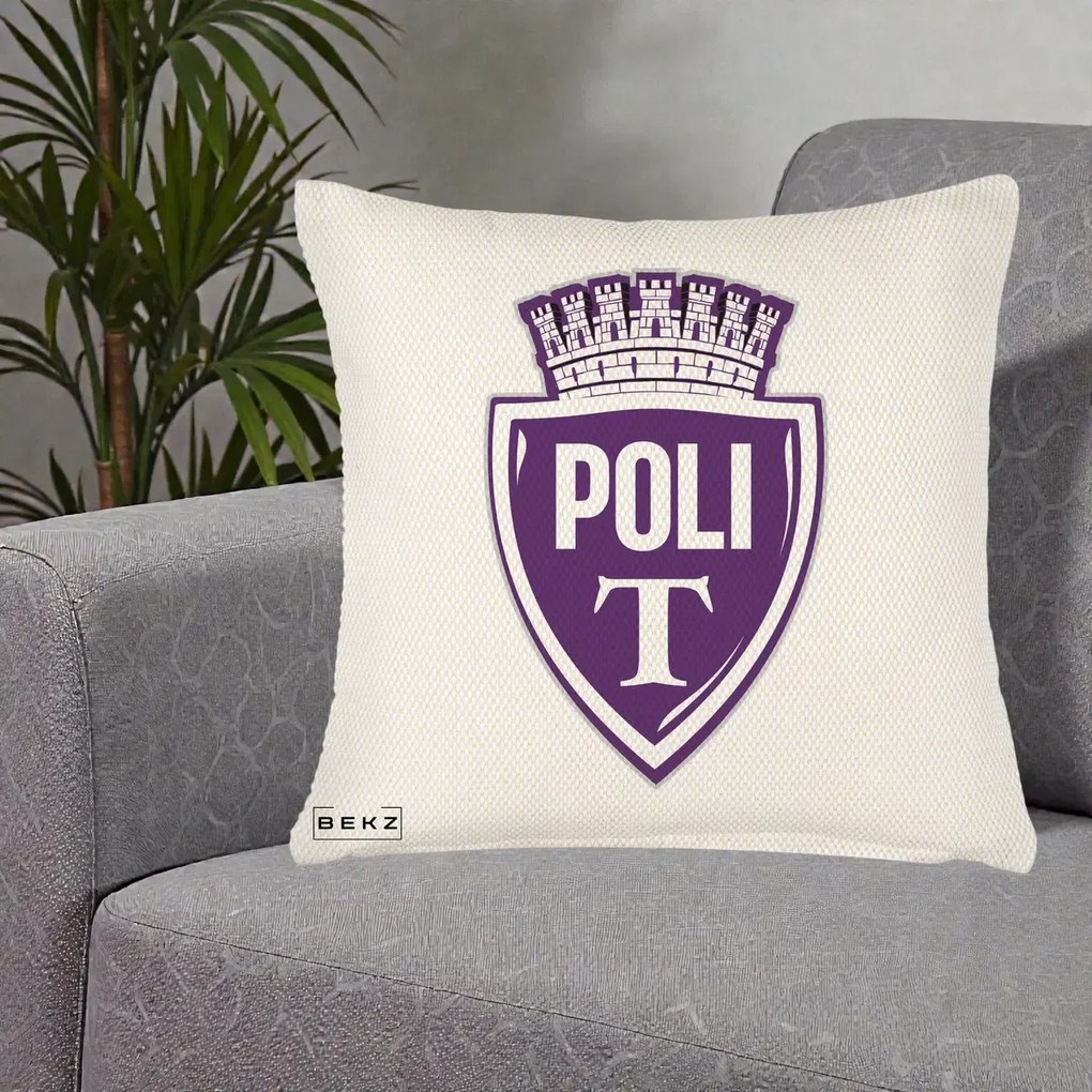 Perna Personalizata Poli Timisoara Fotbal, 40x40 cm, Crem Reliefat, Husa Detasabila, Perna Inclusa, BEKZ®