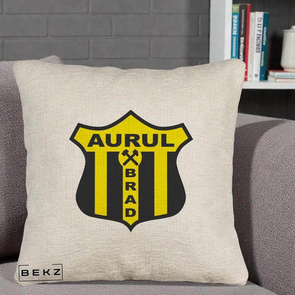 Perna Personalizata Aurul Brad Fotbal, 40x40 cm, Bej Canapea, Husa Detasabila, Perna Inclusa, BEKZ®