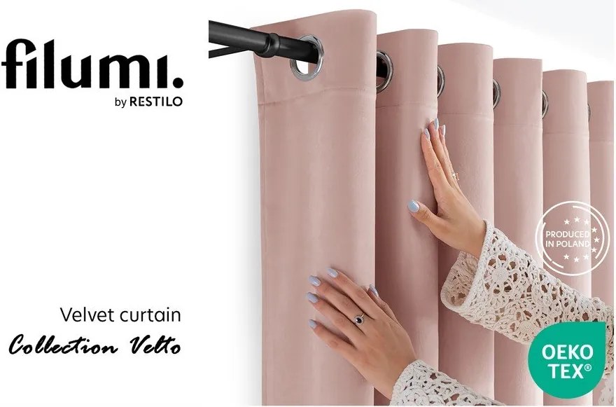 Draperie roz-deschis dimout (semi-opacă) din catifea 400x300 cm Velto – Filumi