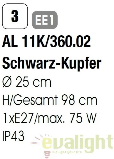 Pendul exterior stil clasic IP44 Kenzo AL 11K/360.02 schw.-kupfer OR