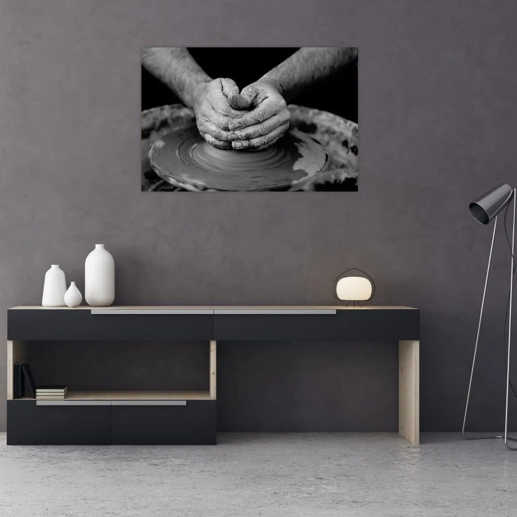 Tablou alb negru - producția de ceramică (90x60 cm)