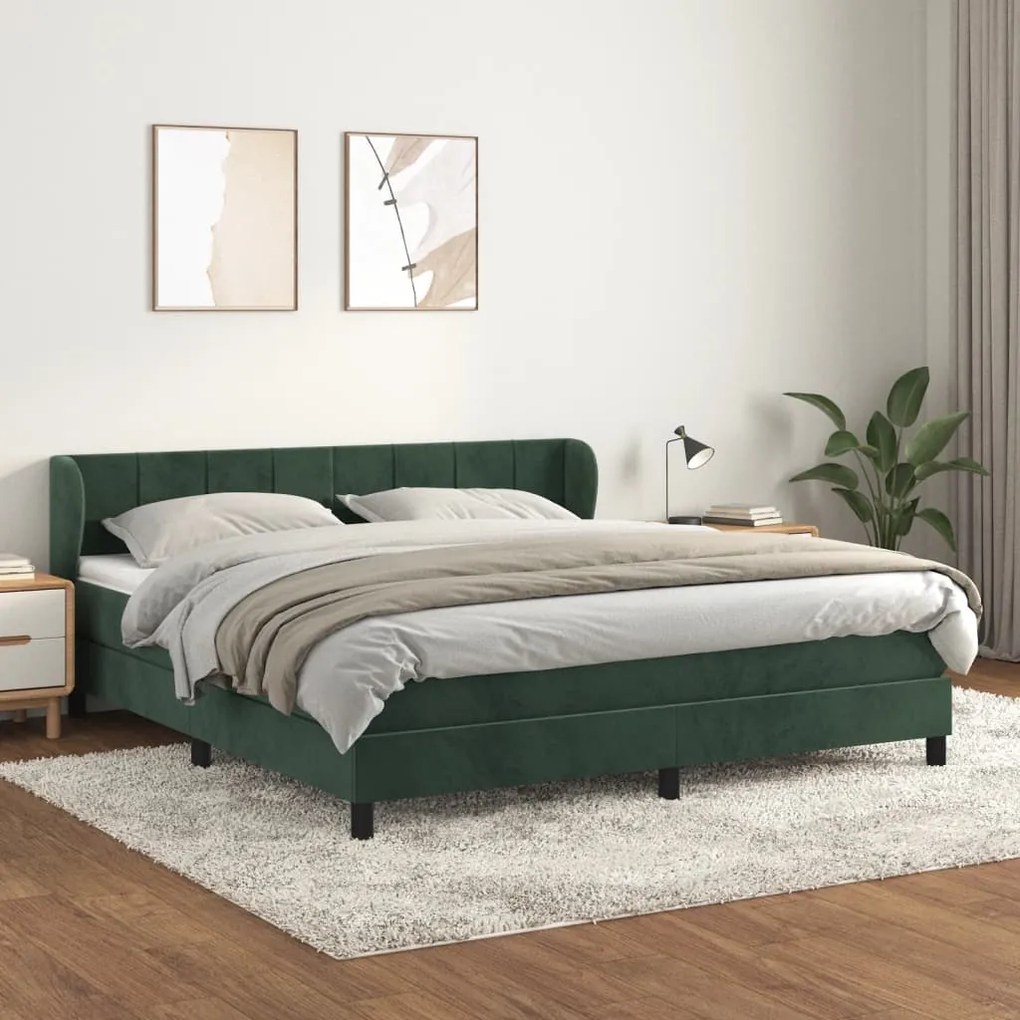 3127502 vidaXL Pat box spring cu saltea, verde închis, 160x200 cm, catifea