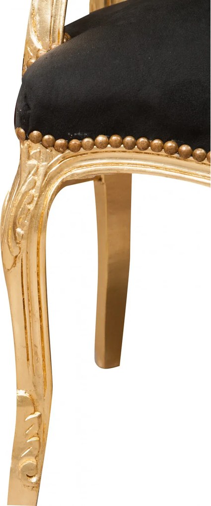 Fotoliu stil francez Ludovic al XVI-lea din lemn masiv de fag, negru, foita de aur