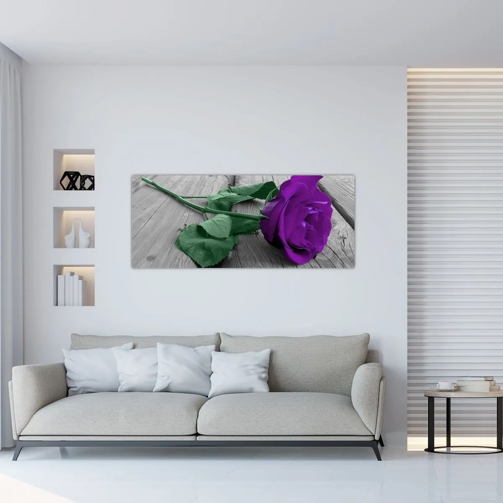 Tablou - Trandafir violet cu tulpina verde (120x50 cm)