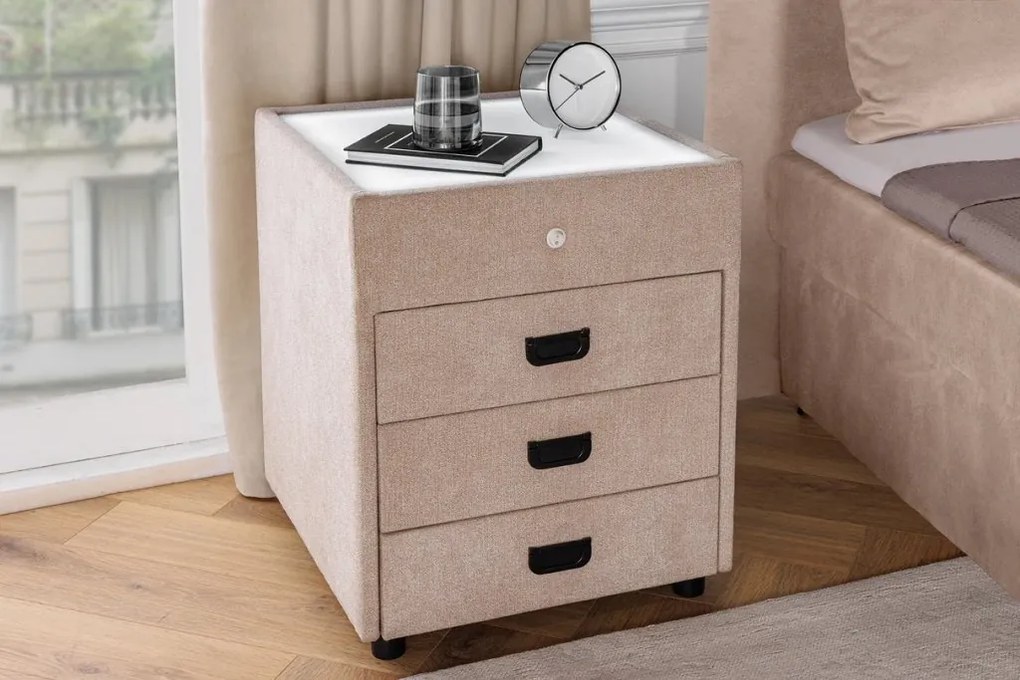 Noptiera cu iluminat LED TOULOUSE 55cm catifea bej