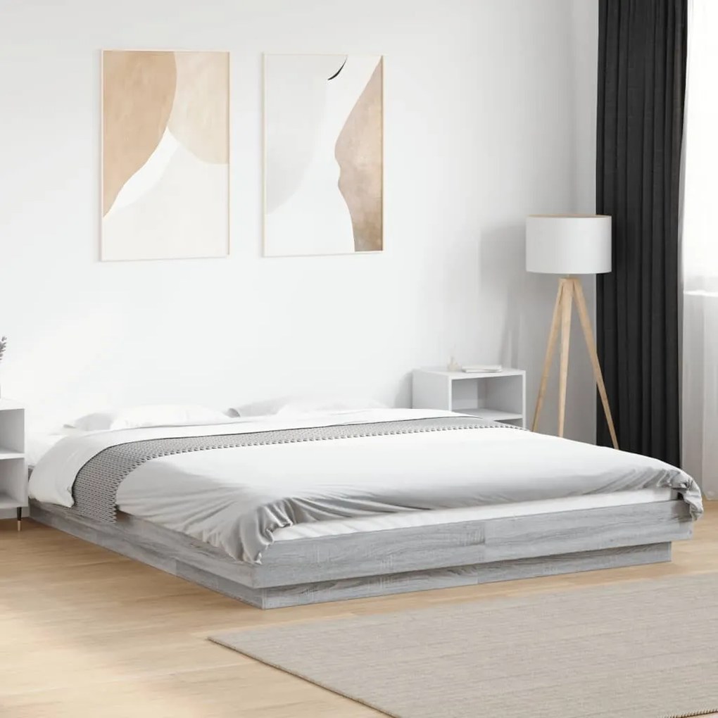 vidaXL Cadru de pat, gri sonoma, 160x200 cm, lemn prelucrat