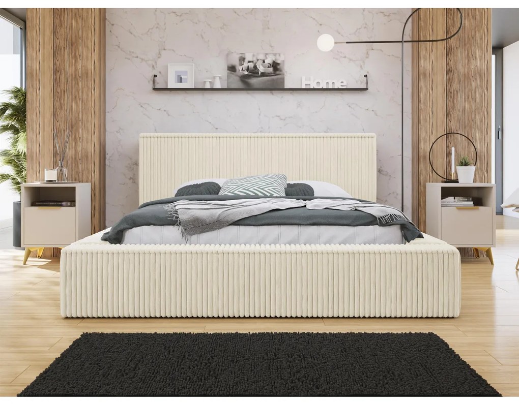 Pat matrimonial 140 cm Gretty S (crem) (cu somieră) (cu sp. depozitare). Promo -17%. 1104127