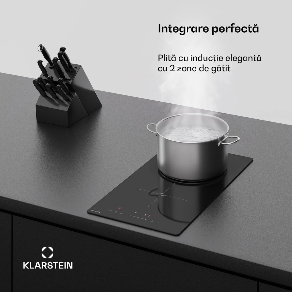Klarstein Plită cu inducție PowerGlide | Modernă, compactă și puternică | 2 zone de gătit | 3500 W | 30 cm