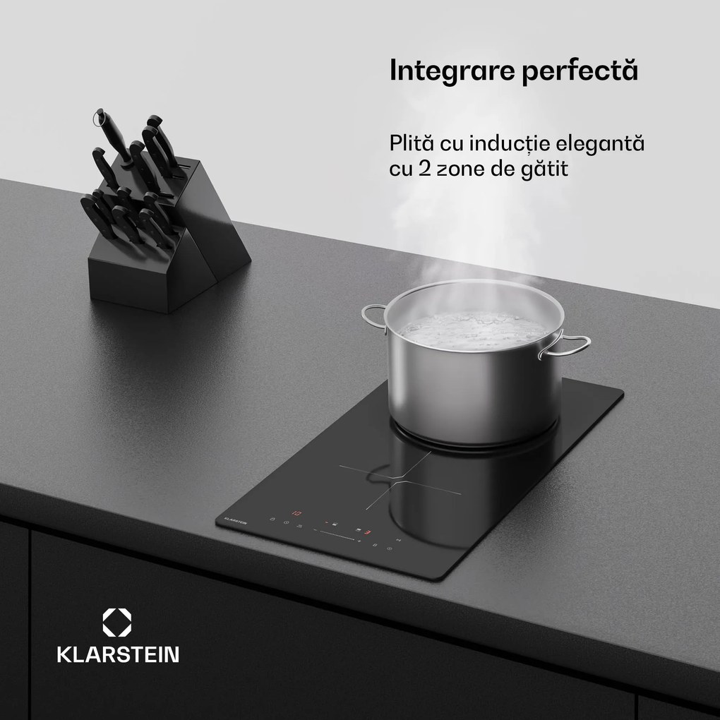 Klarstein PowerGlide plită cu inducție | Modernă, compactă și puternică | 2 zone de gătit | 3500 W | 30 cm