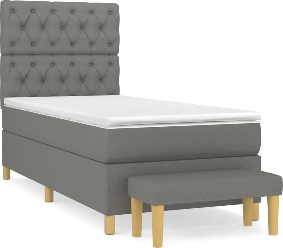 vidaXL Pat box spring cu saltea, gri închis, 80x200 cm, textil