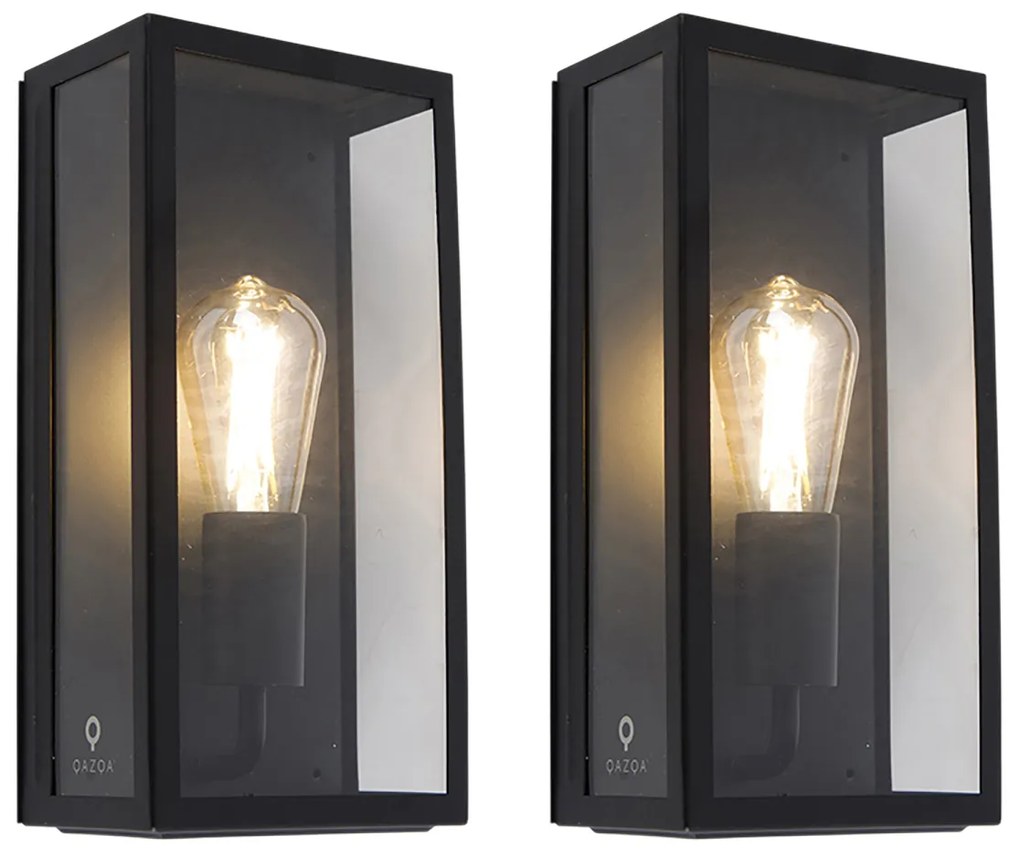 Set de 2 Aplice exterioare negre IP44 cu sticlă - Rotterdam