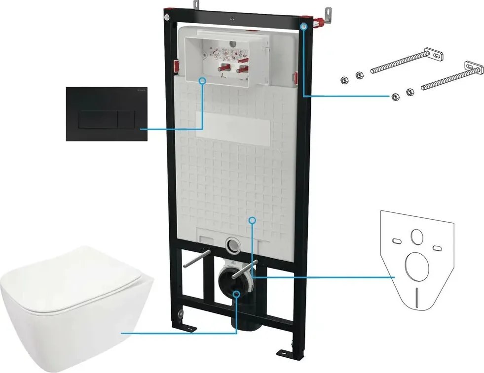 Set vas wc suspendat cu capac Deante Hiacynt New rimless, rezervor incastrat si clapeta actionare Slim negru