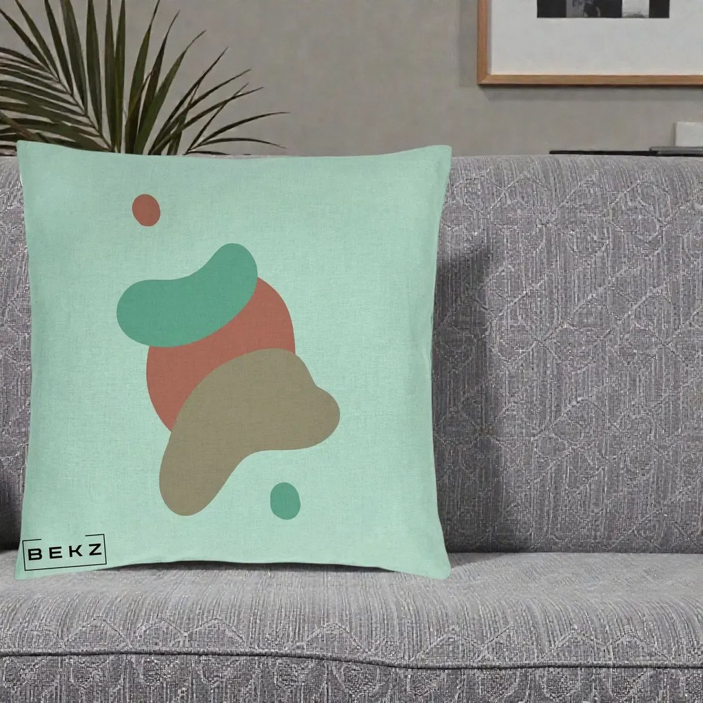 Perna Decorativa Abstract Forme Fluide Coral, 40x40 cm, Verde Menta, Husa Detasabila, Perna Inclusa, BEKZ®
