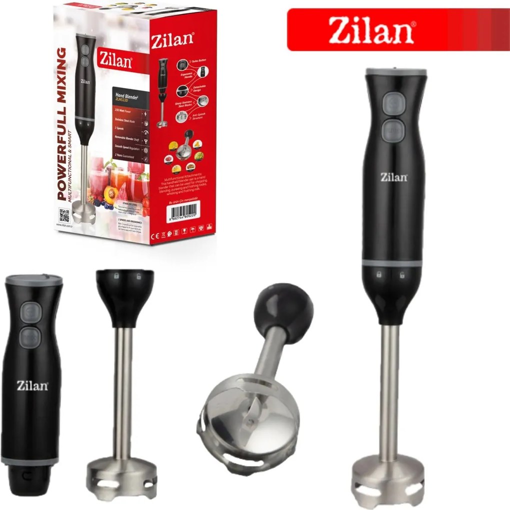Mixer vertical Zilan ZLN5220 Negru, putere 250W, lame din otel, baza detasabila