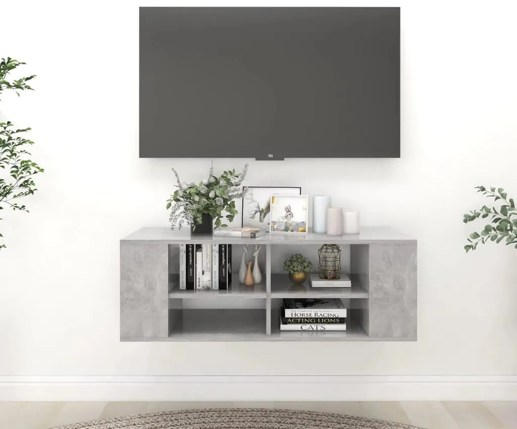 vidaXL Dulap TV montat pe perete, gri beton, 102x35x35 cm, PAL