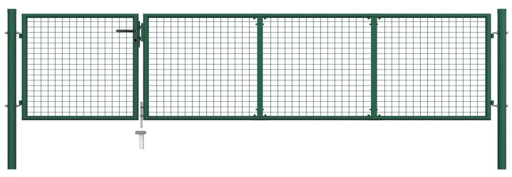vidaXL Poartă de grădină, verde, 350 x 75 cm, oțel