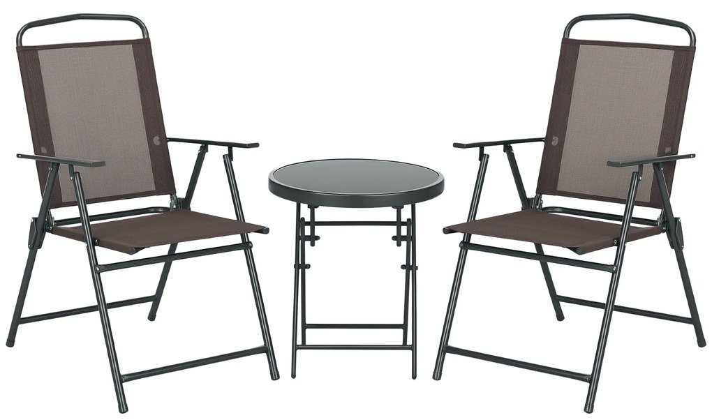 Outsunny Set de Bistro 3 Piese din Metal Rezistent la Intemperii Set Mobilier de Grădină cu masă pliabilă scaune de grădină Maro | Aosom Romania