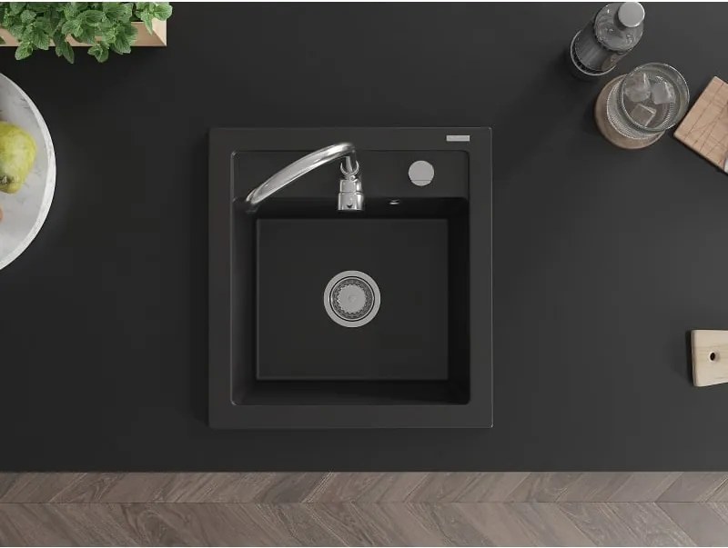 Mexen Vito chiuvetă din granit cu 1 compartiment 520 x 490 mm, negru, sifon cromat - 6503521000-77