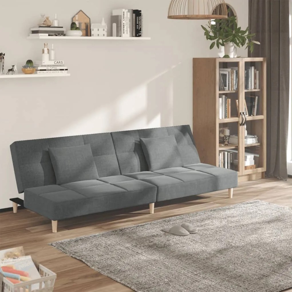 337416 vidaXL Canapea extensibilă cu 2 locuri, 2 perne, gri închis, textil