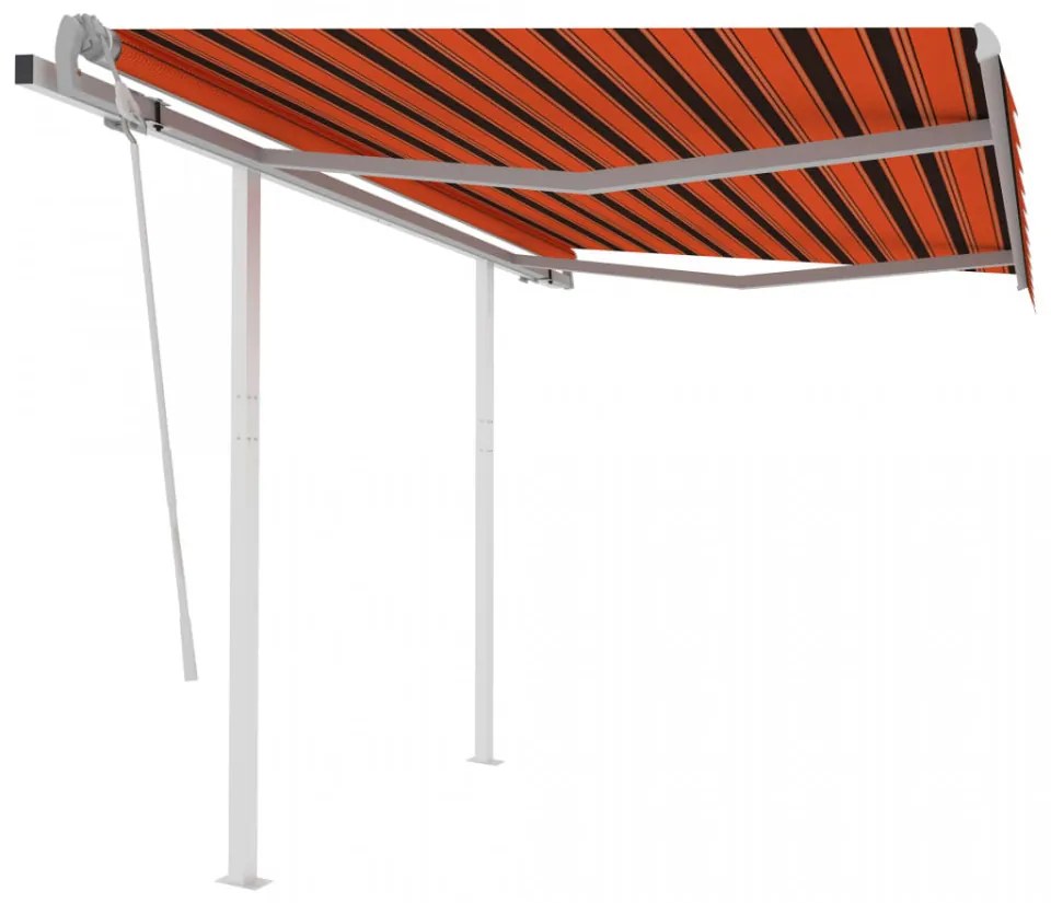 Copertină retractabilă manual, stâlpi portocaliu/maro 3,5x2,5 m