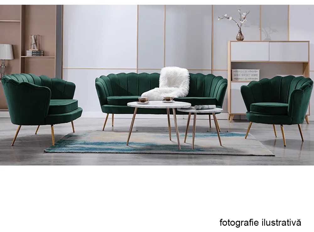 Fotoliu în stil Art-deco, catifea Velvet smarald/crom auriu, NOBLIN NEW