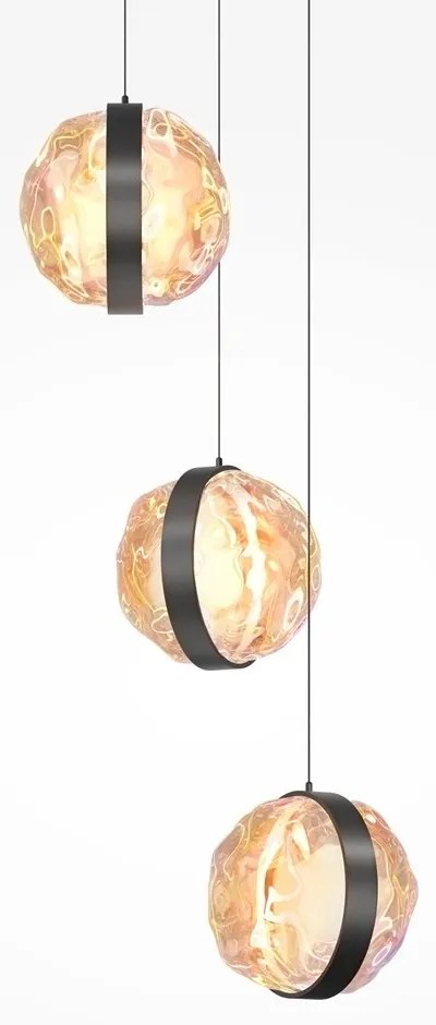 Lustra cu 3 pendule LED, Sticla, Multicolor, Misterio