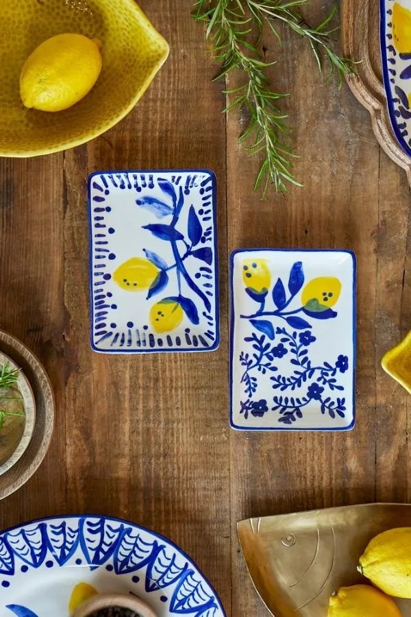 Set 2 platouri de servire din ceramică pictate manual, design mediteranean, 15x11x2 cm, „Maxima"
