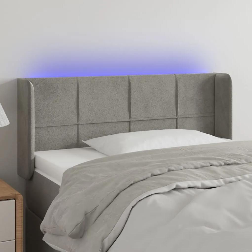 3123266 vidaXL Tăblie de pat cu LED, gri deschis, 83x16x78/88 cm, catifea