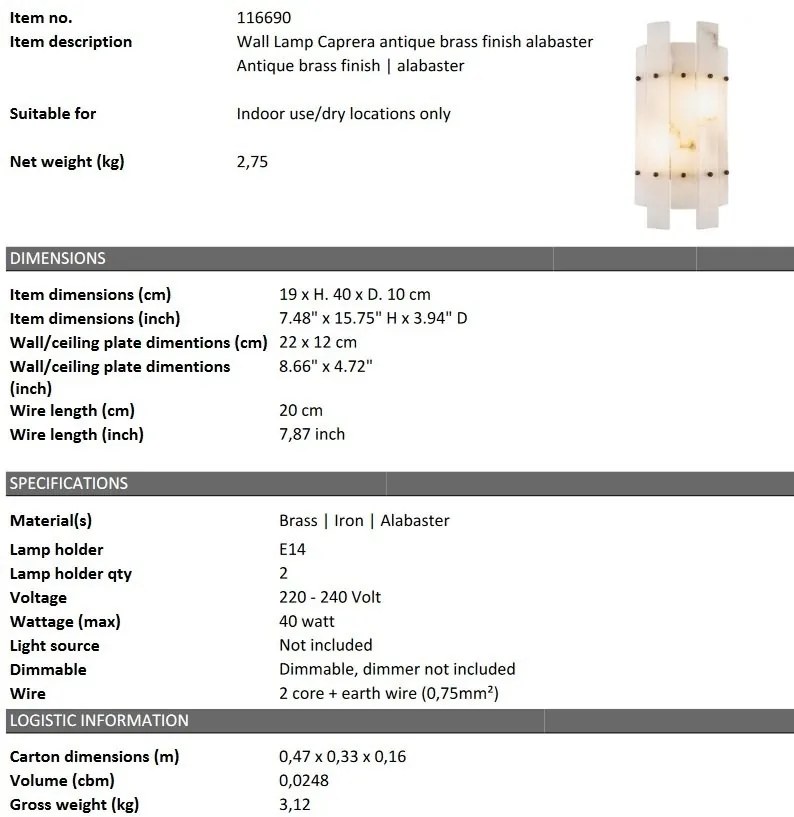 Aplica de perete design LUX Caprera