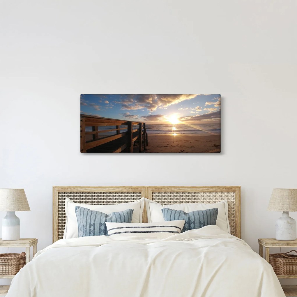 Tablou cu dig, plajă și mare (120x50 cm)