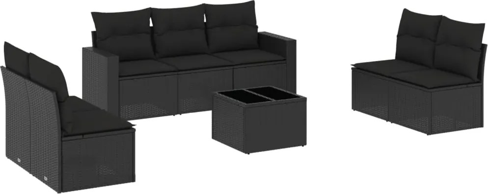 vidaXL Set mobilier de grădină cu perne, 8 piese, negru, poliratan