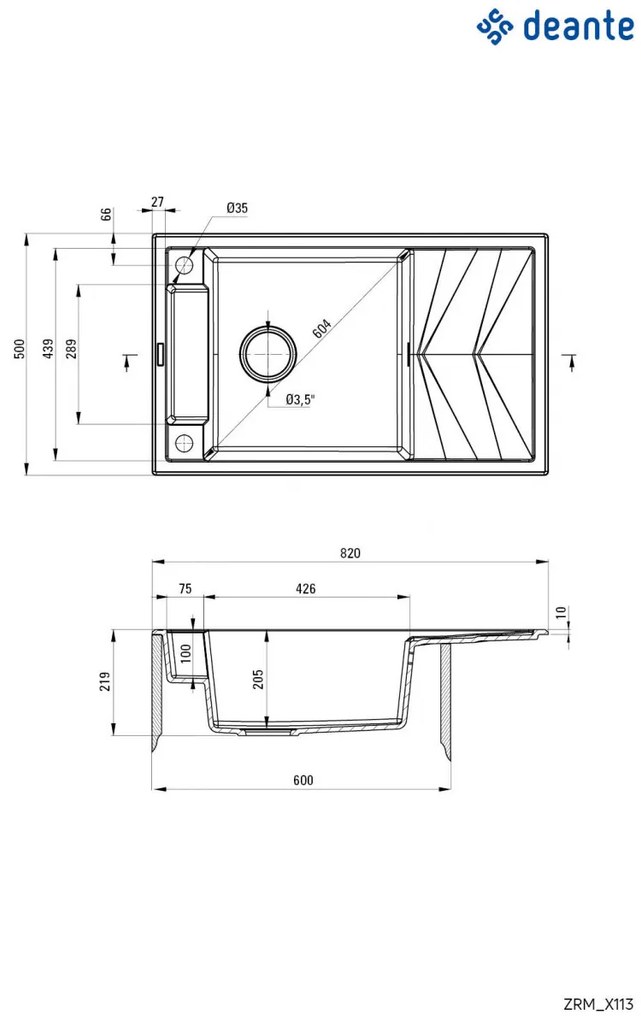 Chiuvetă magnetică din granit, 1-cuvă cu picurător, Magnetic, ZRM_S113