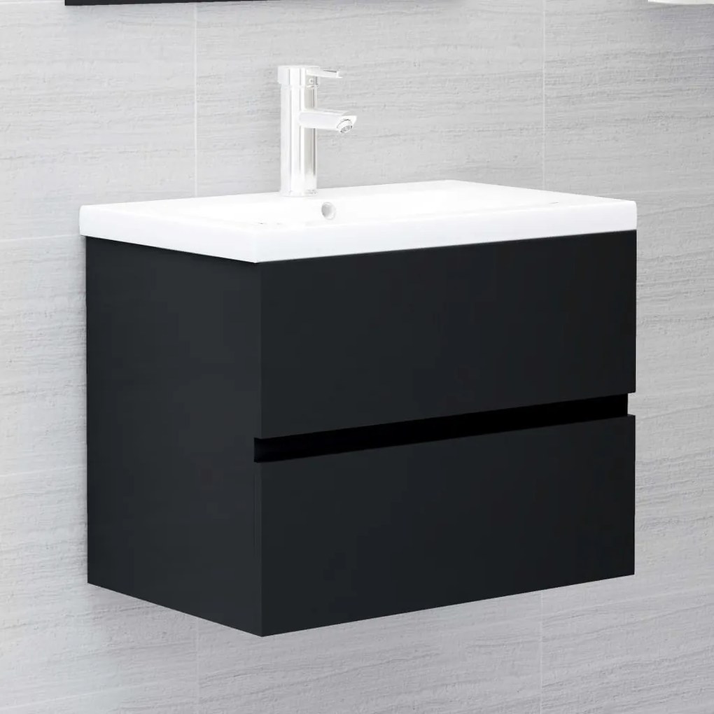 3071631 vidaXL Dulap cu chiuvetă încorporată, negru, lemn prelucrat