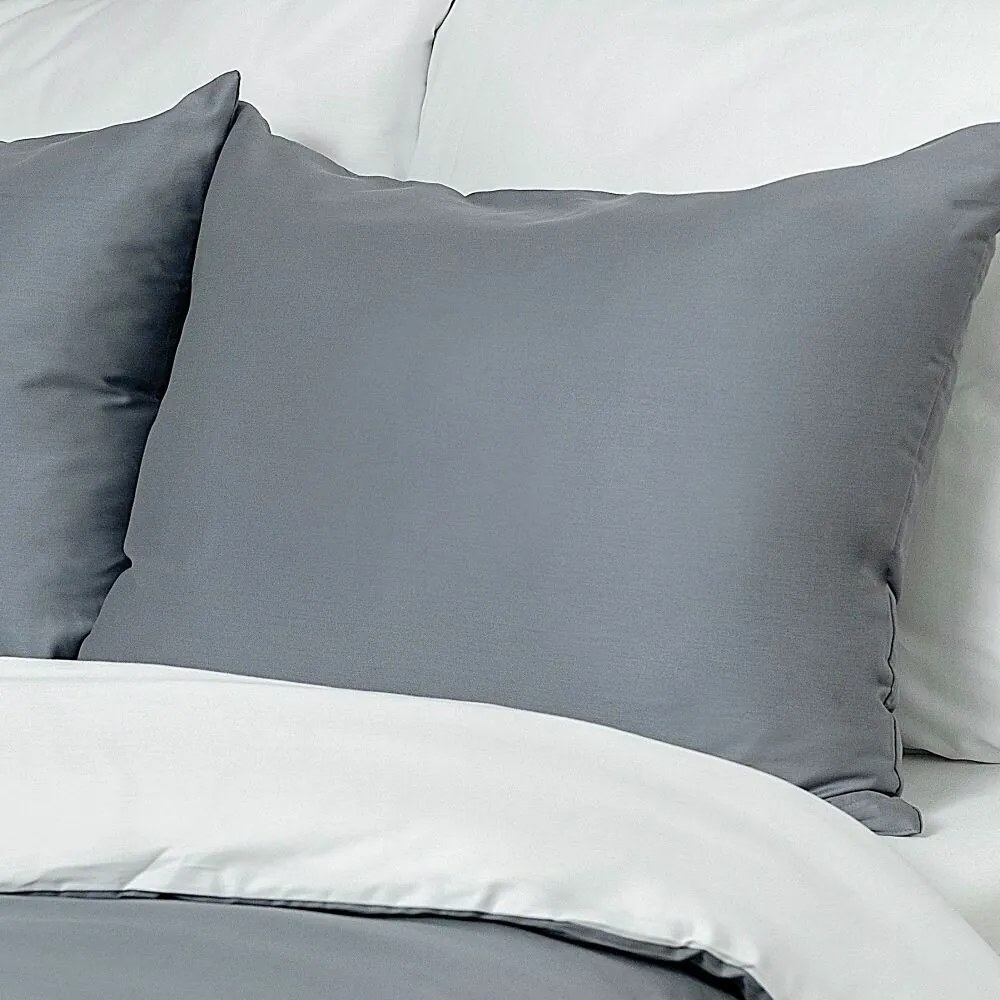 Lenjerie de pat 1 pers.,, Luxury Collection din satin, alb/gri, 140 x 200 cm, 70 x 90 cm