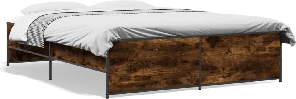 vidaXL Cadru de pat, stejar fumuriu 140x200 cm lemn prelucrat și metal