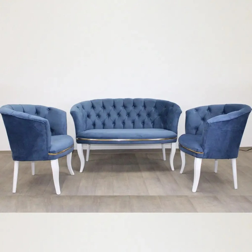 Fotoliu Milano, albastru, picioare albe, Homs