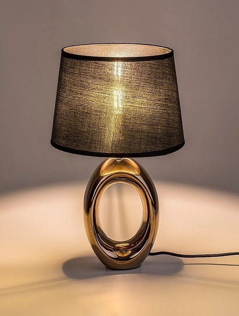 Lampa de masa ceramica bronz abajur negru Dalora