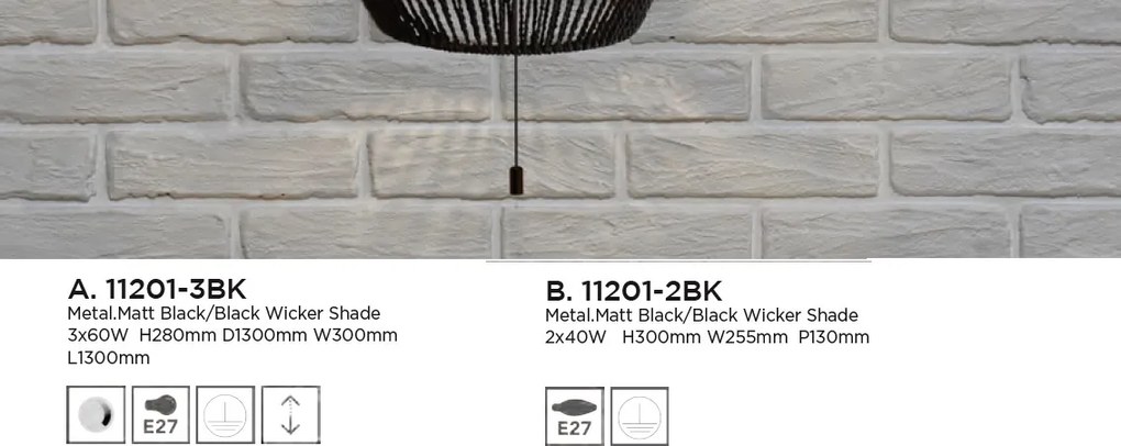 Aplica de perete modena Wicker 11201-2BK SRT