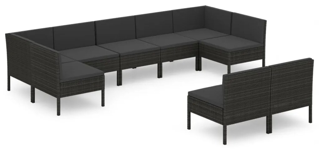 3094605 vidaXL Set mobilier de grădină cu perne, 9 piese, negru, poliratan