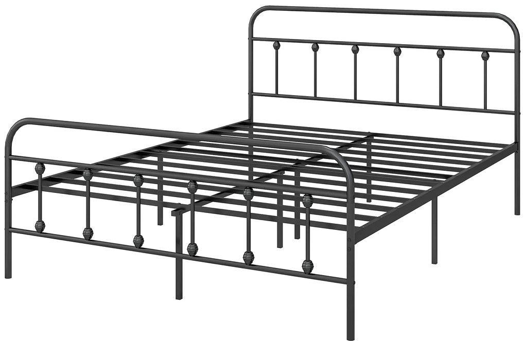 HOMCOM Cadru de pat 140 x 200 cm 2 persoane din oțel somieră cu lame cap de pat și picior de pat depozitare sub pat negru | Aosom Romania