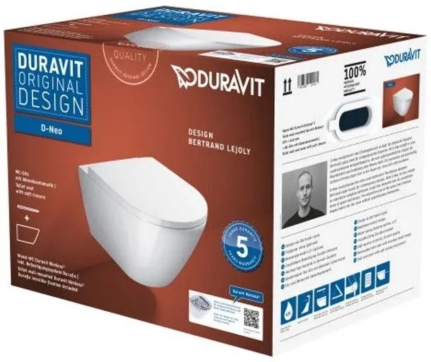Set Vas WC suspendat cu capac soft close Duravit D-Neo Rimless 36x54 cm evacuare orizontala
