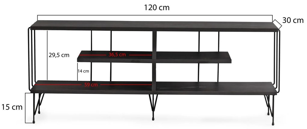 Comoda TV Eze, Crem - Alb - Maro - Gri, 120 x 45 x 30 cm