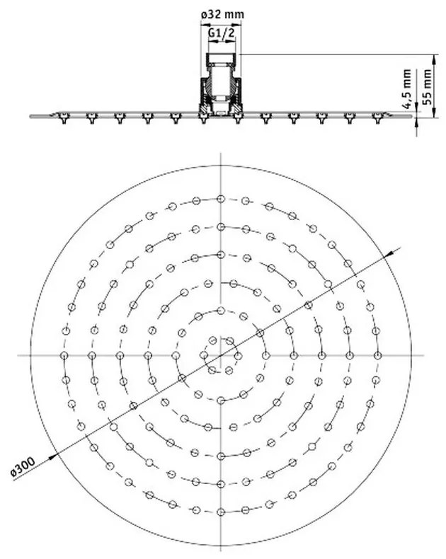 Cap de dus rotund culoare crom Deante, Floks 300 mm, Rotunda, Crom