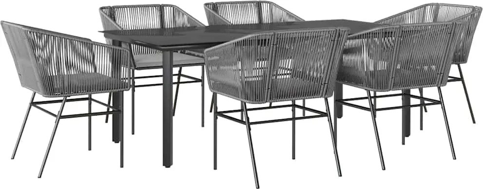 vidaXL Set de sufragerie de grădină de 7 piese sticlă poliratan gri