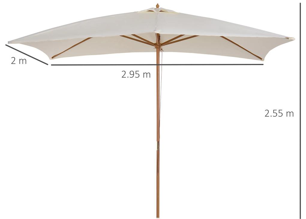 Umbrelă din Lemn pentru Extern Grădină Outsunny 2 x 2.95 x 2.55m Crem