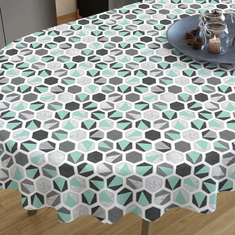 Goldea față de masă decorativă  loneta - hexagon mentă - ovală 80 x 140 cm