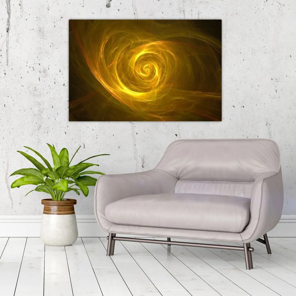 Tabloul cu spirala abstractă în galben (90x60 cm)