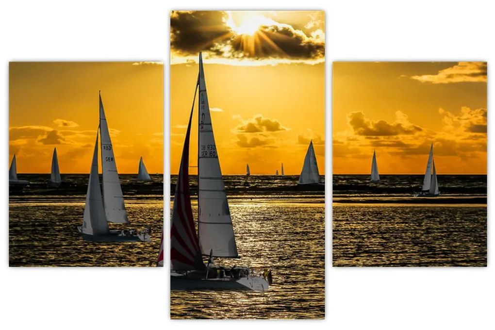 Tablou cu iaht în apus de soare (90x60 cm)