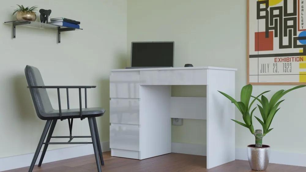 Thirassia Mijas, masă birou cu spații stocare pe stânga, alb lucios