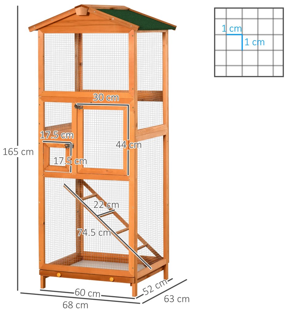 Cotet PawHut pentru Păsări din Lemn cu Tavă Extensibilă și 2 Uși, Portocaliu, Ideal pentru Curtea Exterioară 68cmx63cmx165cm | Aosom Romania